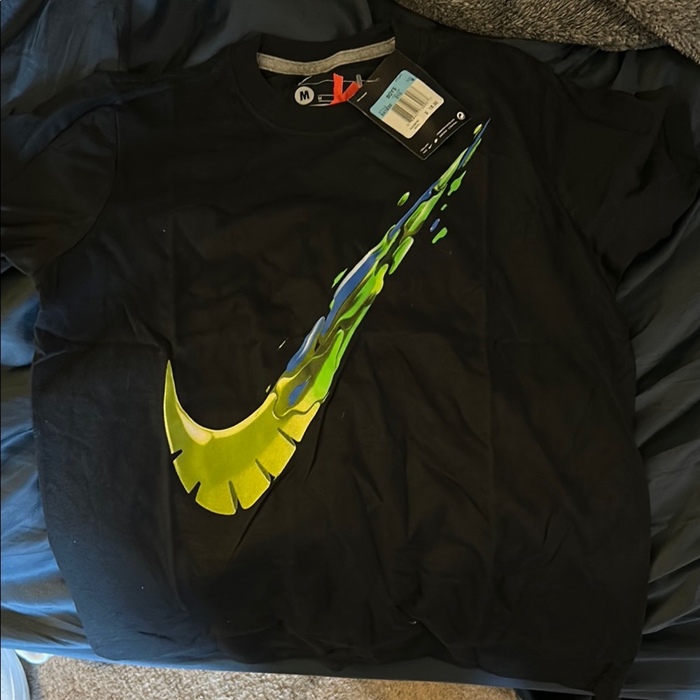 Nike Black and Green Short Sleeve Tee with Swoosh